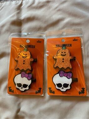 MINT Glitter Pumpkin & Skull Hair Clips - Orange, White, Purple